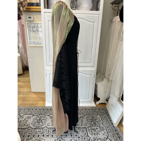 Shakespearian Dress Costume Black Ponte Knit Silk Cape Long Sleeves Front Tie M - Picture 8 of 9